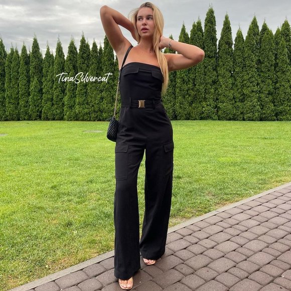 Zara Pants - BLOGGER'S FAVE! Zara Strapless Belted Cargo Jumpsuit NWT